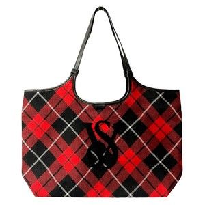 Victoria's Secret Red Plaid Tote Bag 19"x13"x6"New